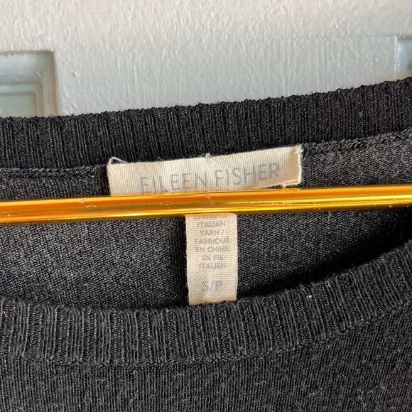 New Eileen Fisher black gray color block scoop round neck sweater - Picture 4 of 5